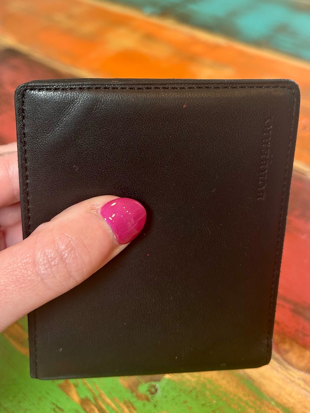 Vintage Burberry Black Leather Bifold Wallet Nova Check Interior EUC with COA - Picture 5 of 16